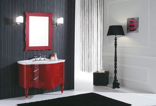 Dafne Italian Design Mobile da bagno sospeso finitura rosso porpora lucido stile classico Misura: L.106 P.59 cm, specchio - Top: Consolle in ceramica integrale cm 110-100% made in Italy