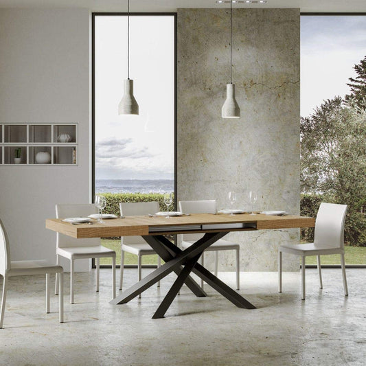 Itamoby, Tavolo allungabile Volantis 130->234 cm, Piano Quercia Natura e Telaio Antracite L.130 P.90 H.77 (allungabile Fino a L.234 con Due allunghe)