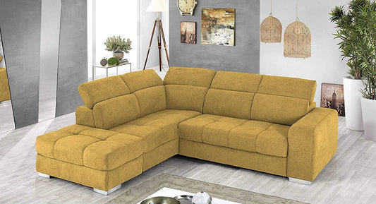 Dafne Italian Design Divano Letto angolare 3 posti con penisola a Sinistra. Tessuto Romeo Senape (cm. 266 x 230 x 94h)