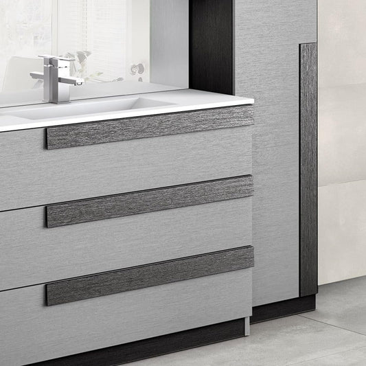 Mobile da bagno "Sandie" grigio chiaro e nero componibile cm 101x46x189 (base, lavabo, specchio, pensile) - colonna anta sx cm. 35x34x189 - mobile 5 cassetti cm 35x34x85, colonna anta dx 35x34x164