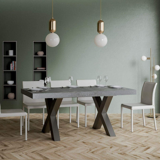 Dafne Italian Design Tavolo Traffic Allungabile piano Cemento 90x160 allungato 264 telaio Antracite