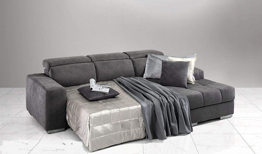 Dafne Italian Design Divano Letto angolare 3 posti con penisola a Destra. Tessuto Romeo Fumo (cm. 259 x 178 x 94h)