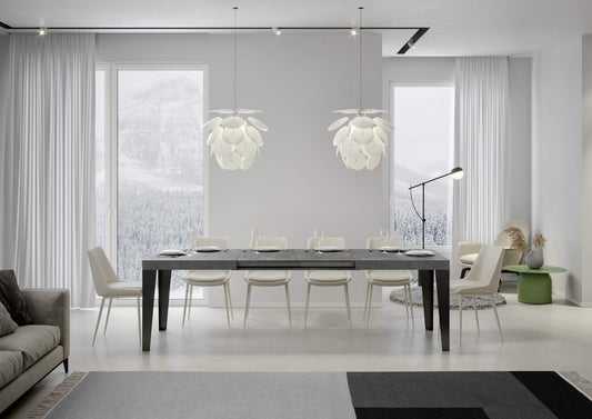 Dafne Italian Design Tavolo Flame allungabile piano Cemento 90x180 allungato 440 telaio Antracite
