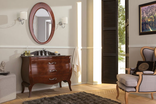 Dafne Italian Design Mobile da bagno con cassetti e specchio - Misura: L.108 H.83 P.57 - Finitura: Noce - Top: Marmo New Emperador. - 100% made in Italy