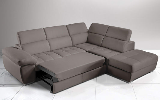 Dafne Italian Design Divano Letto angolare 3 posti con penisola a Destra. Similpelle Talpa (cm. 285 x 245 x 97h)