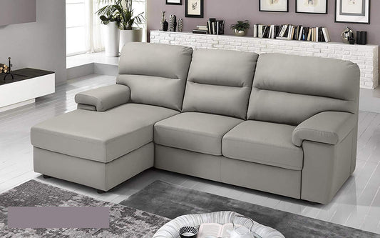 Dafne Italian Design Divano Letto angolare 3 posti con Chaise a Sinistra. Similpelle Light Grey (cm. 257 x 163 x 96h)