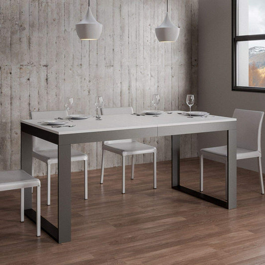 Itamoby, Tavolo allungabile Tecno Evolution 160->264 cm, Pannelli di Nobilitato, Bianco Frassino & Antracite L.160 P.90 H.77 (allungabile Fino a L.264 con Due allunghe)