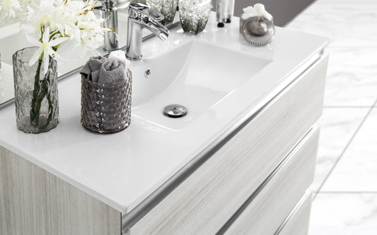 Mobile da bagno "Vichy" finitura bianco eucalipto composto da: componibile bagno sospeso cm 101x46x189 (base, lavabo, specchio, pensile) - colonna girevole cm. 35x35x180 - sestino a terra cm 60x45x126