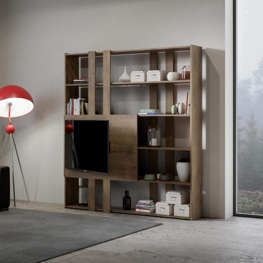Dafne Italian Design Libreria Composizione H Kato 6R 2 fianchi 2 fasce lunghe 2 fasce corte 2 fasce medie pannello TV Noce