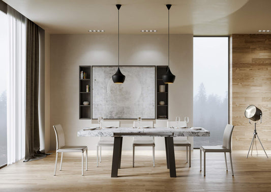 Dafne Italian Design Tavolo Bridge Allungabile piano Marmo 90x130 allungato 234 telaio Antracite
