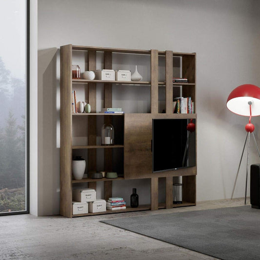 Dafne Italian Design Libreria Composizione H Kato 6R 2 fianchi 2 fasce lunghe 2 fasce corte 2 fasce medie pannello TV Noce