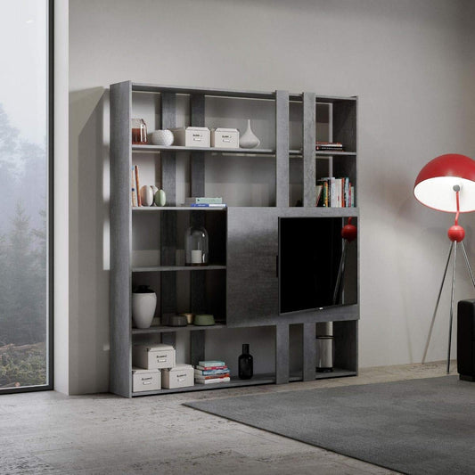 Dafne Italian Design Libreria Composizione H Kato 6R 2 fianchi 2 fasce lunghe 2 fasce corte 2 fasce medie pannello TV Cemento