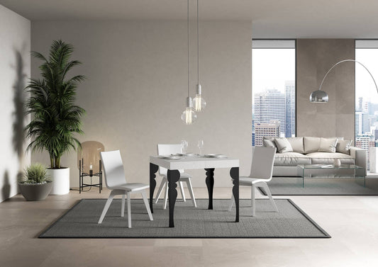 Dafne Italian Design Tavolo Paxon allungabile piano Bianco Frassino 90x90 allungato 246 telaio Antracite