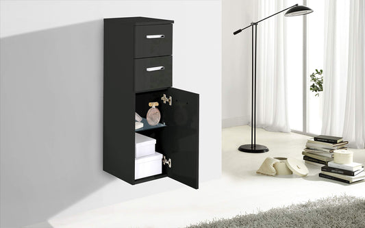 Dafne Italian Design Semi Colonna bagno - Semicolonna sospesa a 2 cassetti e 1 anta con apertura a destra, maniglie cromate e ripiano interno. cm. 27 x 34 x 92h. (STMB)