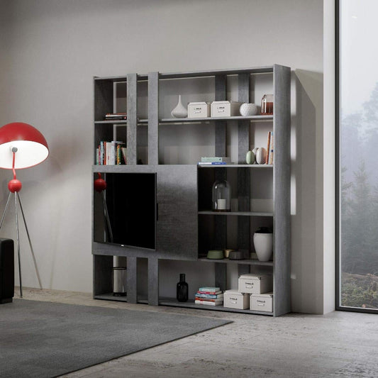 Dafne Italian Design Libreria Composizione H Kato 6R 2 fianchi 2 fasce lunghe 2 fasce corte 2 fasce medie pannello TV Cemento