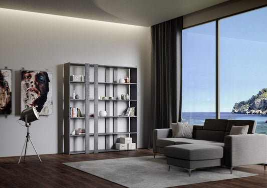 Dafne Italian Design Libreria Composizione A Kato 6R 2 fianchi 4 fasce lunghe Cemento
