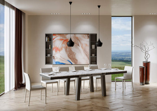 Dafne Italian Design Tavolo Bridge Evolution piano Marmo 90x120 allungato 380 telaio Antracite