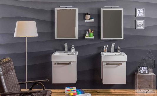 Dafne Italian Design Mobili da bagno lavanderia in alluminio colore argilla opaco (cm. L52 x P50 x H62 cad.) con lavabo pozzetto e specchio contenitore