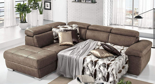 Dafne Italian Design Divano Letto angolare 3 posti con penisola a Sinistra. Tessuto Tay Tay Toffee (cm. 285 x 245 x 97h)