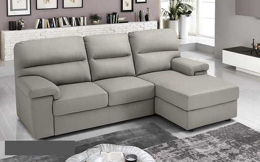 Dafne Italian Design Divano Letto angolare 3 posti con Chaise a Destra. Similpelle Light Grey (cm. 257 x 163 x 96h)