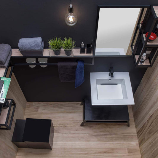 Dafne Italian Design Mobile da bagno all'occorrenza mobile lavanderia con lavabo in ceramica, specchio, top in Ocritech olmo effetto legno (cm. L55xP52)