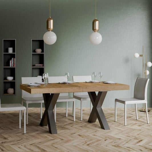 Dafne Italian Design Tavolo Traffic Allungabile piano Quercia Natura 90x180 allungato 284 telaio Antracite