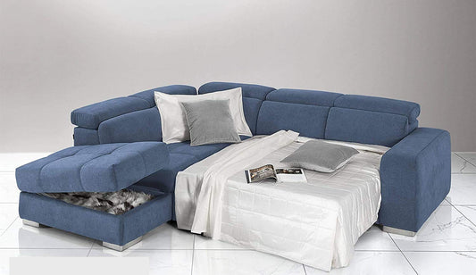Dafne Italian Design Divano Letto angolare 3 posti con penisola a Sinistra. Tessuto Romeo Denim (cm. 266 x 230 x 94h)