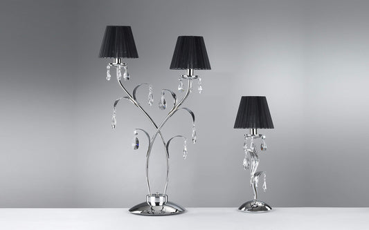 Dafne Italian Design coppia di Lampade da tavolo/abat jour con cristalli e paralumi neri - due differenti altezze - compatibile con lampadina classe; A, A+, A++ - senza lampadine - (DFL)