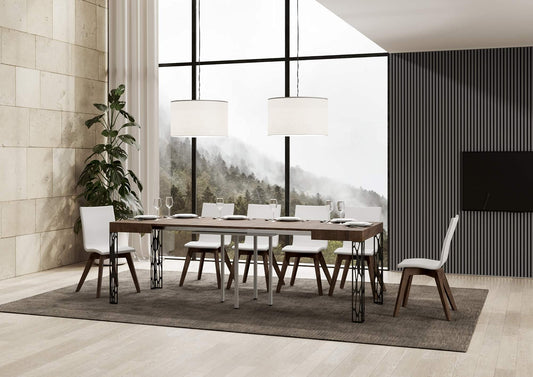 Dafne Italian Design Tavolo Ghibli Allungabile piano Noce 90x90 allungato 246 telaio Antracite