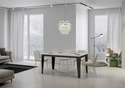 Dafne Italian Design Tavolo Flame Evolution piano Bianco Lucido 90x180 allungato 440 telaio Antracite