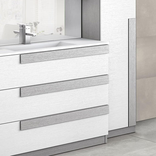 Mobile da bagno "Sandie" grigio chiaro e bianco componibile cm 101x46x189 (base, lavabo, specchio, pensile) - colonna anta sx cm. 35x34x189 - mobile 5 cassetti cm 35x34x85, colonna anta dx 35x34x164