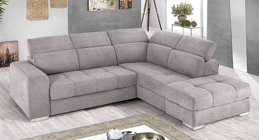 Dafne Italian Design Divano Letto angolare 3 posti con penisola a Destra. Tessuto Romeo Perla (cm. 266 x 230 x 94h)