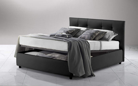 Dafne Italian Design Letto contenitore matrimoniale,rivestito in similpelle,comprensivo di rete ortopedica a doghe in legno - 177x206x108