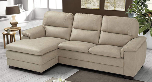 Dafne Italian Design Divano angolare 3 posti con penisola a Sinistra. Tessuto Manila Beige (cm. 275 x 158 x 94h)