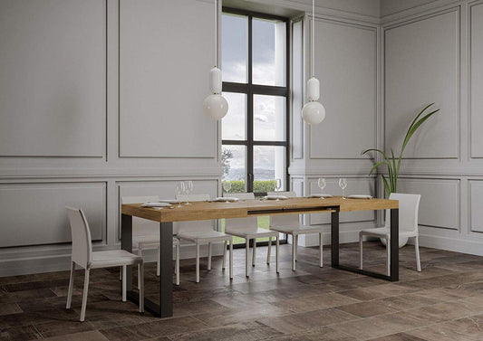 Itamoby, Tavolo allungabile Tecno Evolution 180->440 cm, Piano in Noce e Telaio in Antracite L.180 P.90 H.77 (allungabile Fino a L.440 con 5 allunghe)