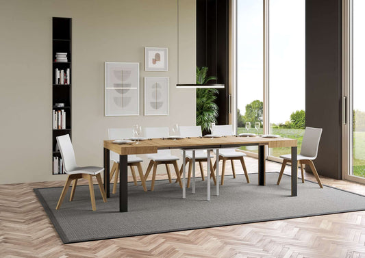 Dafne Italian Design Tavolo Linea Allungabile piano Quercia Natura 90x90 allungato 246 telaio Antracite