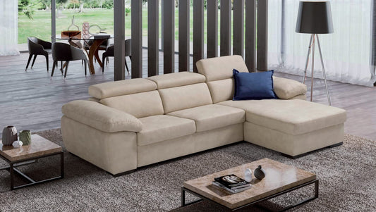 Dafne Italian Design Divano tre posti con chaise longue e letto carrello in tessuto color panna - misura cm. L 281x171 l 102 H 77 - Made in Italy