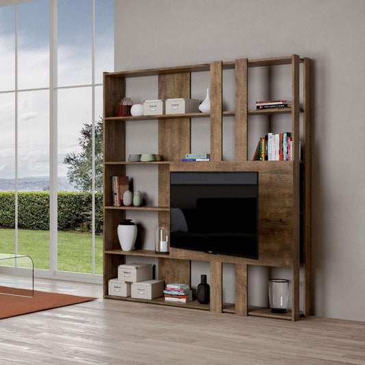 Dafne Italian Design Libreria Composizione M Kato 6R 2 fianchi 2 fasce lunghe 2 fasce corte 2 fasce medie pannello TV Noce