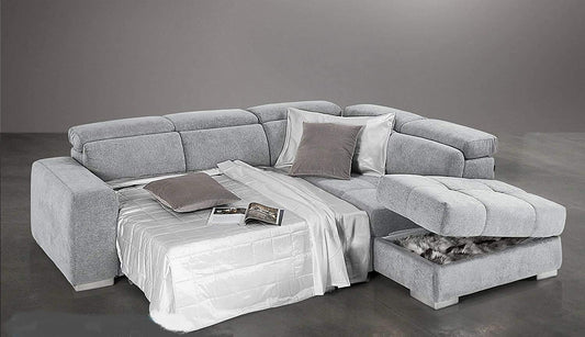Dafne Italian Design Divano Letto angolare 3 posti con penisola a Destra. Tessuto Romeo Light Grey (cm. 266 x 230 x 94h)