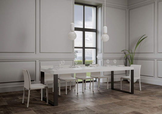 Dafne Italian Design Tavolo Tecno Premium allungabile piano Bianco Frassino 90x160 allungato 264 telaio Antracite