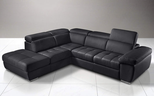 Dafne Italian Design Divano Letto angolare 3 posti con penisola a Sinistra. Similpelle Nero (cm. 285 x 245 x 97h)