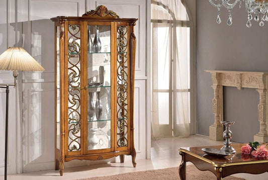 Dafne Italian Design Vetrina 1 anta alta centrale noce scuro, schienale tappezzato -cm: 109 cm - 40 cm - H 212 cm ? 0,95 Mc ? Stile classico - 100% Made in Italy (SF17)