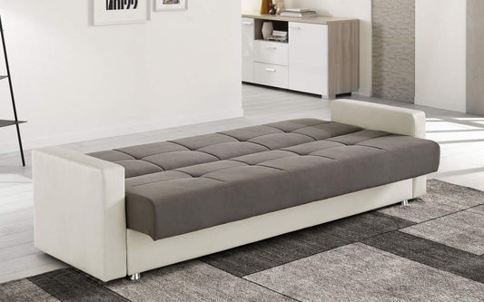 Dafne Italian Design Divano Letto 3 posti - Colore: Champagne e Marrone - e Similpelle - cm. 217 x 90 x 93h