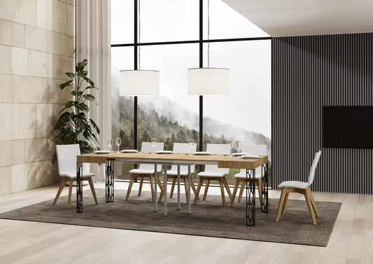 Dafne Italian Design Tavolo Ghibli Allungabile piano Quercia Natura 90x90 allungato 246 telaio Antracite