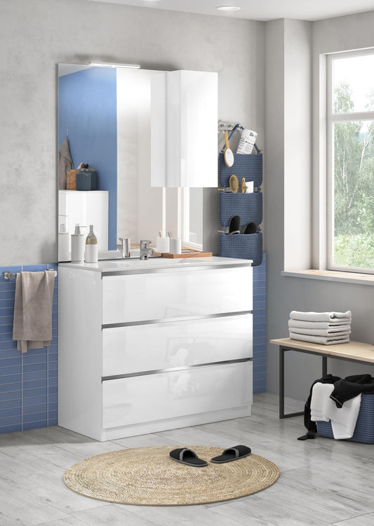 Dafne Italian Design Mobile da bagno Vichy finitura bianco lucido cm 101x46x189 (base, lavabo, specchio, pensile)