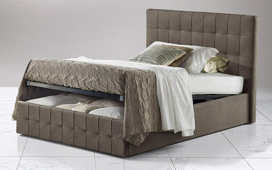 Dafne Italian Design Letto 1 piazza e mezza contenitore rivestito in similpelle, marrone, rete ortopedica a doghe in legno140x210x116h cm.