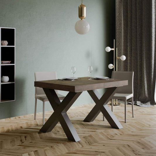 Dafne Italian Design Tavolo Traffic Allungabile piano Noce 90x130 allungato 390 telaio Antracite