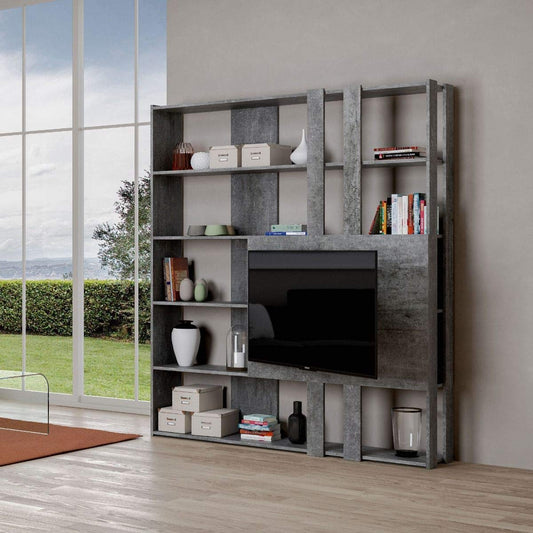Dafne Italian Design Libreria Composizione M Kato 6R 2 fianchi 2 fasce lunghe 2 fasce corte 2 fasce medie pannello TV Cemento