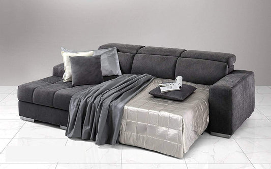 Dafne Italian Design Divano Letto angolare 3 posti con penisola a Sinistra. Tessuto Romeo Antracite (cm. 259 x 178 x 94h)