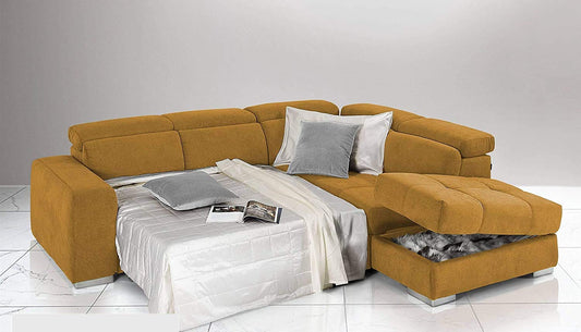 Dafne Italian Design Divano Letto angolare 3 posti con penisola a Destra. Tessuto Romeo ruggine (cm. 266 x 230 x 94h)